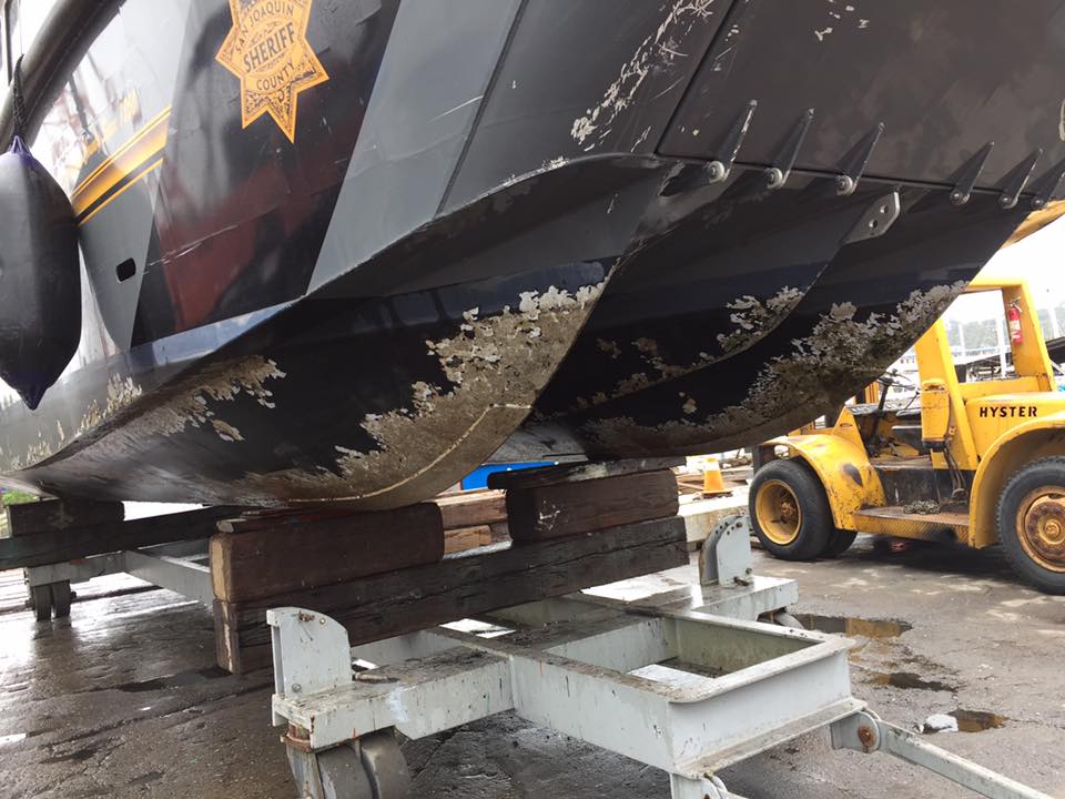 San Joaquin County Sheriff patrol boat hauled out for service